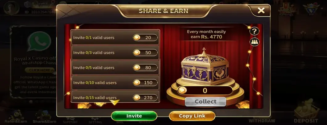 Share and earn referral screen example